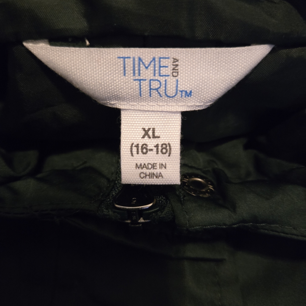 TIME and TRUE Women's Size XL Green Hooded Rain/Trench Jacket - Picture 2 of 13